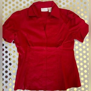 Worthington Red Puff Sleeve Button Down Shirt